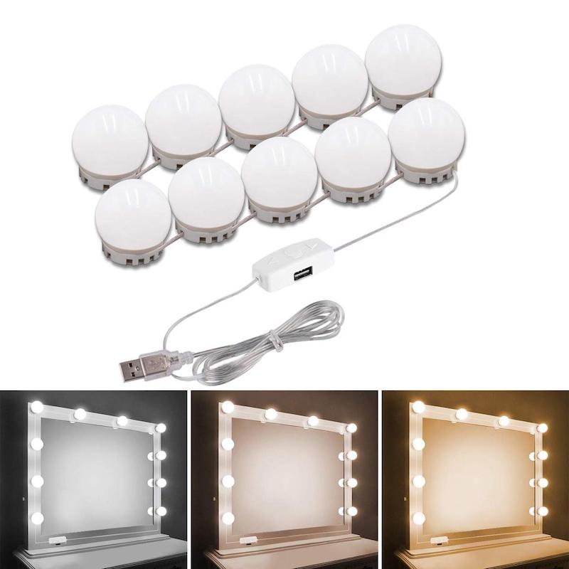 Picture of Light For Mirror Big DIY Hollywood Style Makeup Lights Stick on LED Bathroom Mirror Lights For Makeup Vanity 10 Pcs Light Bulbs (Mirror Not Include)
