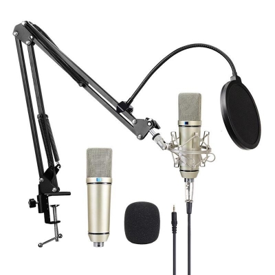 Picture of U87 Condenser Microphone For PC Phone Large Diaphragm Condenser Microphone with Foldable Stand POP Filter For Vocal Record Live Karaoke Mic Microphone