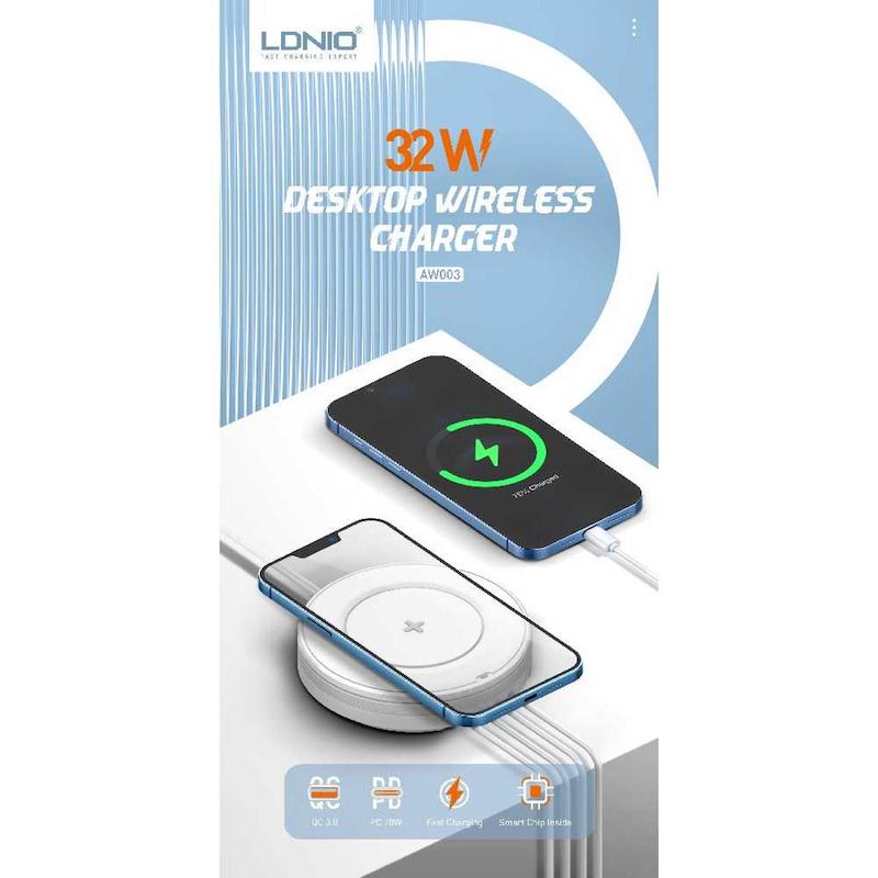Picture of LDNIO AW003 1 PD and 1 QC3.0 and 2 USB-A Ports Total 4 Port Fast Charger With 32W Wireless Desktop Charger