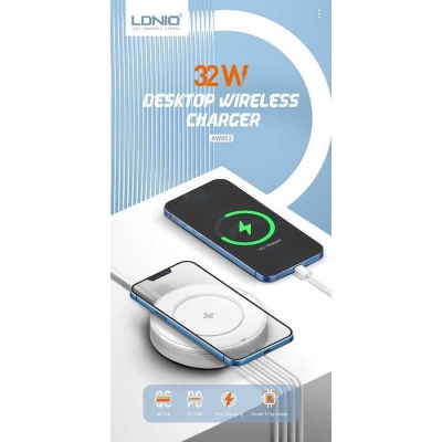 Picture of LDNIO AW003 1 PD and 1 QC3.0 and 2 USB-A Ports Total 4 Port Fast Charger With 32W Wireless Desktop Charger