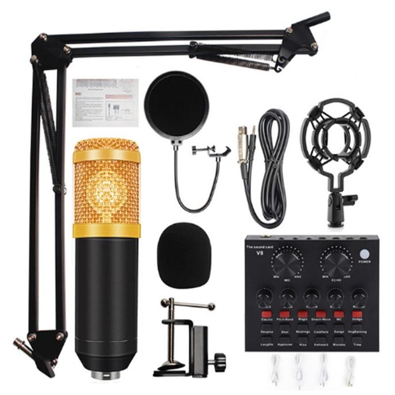 Picture of Legendary Vocal Condenser Microphone Bundle BM-800 Mic Kit with Live Sound Card Adjustable Mic Suspension Scissor Arm Shock Mount and Double Layer Pop Filter For Studio Record and Broadcasting