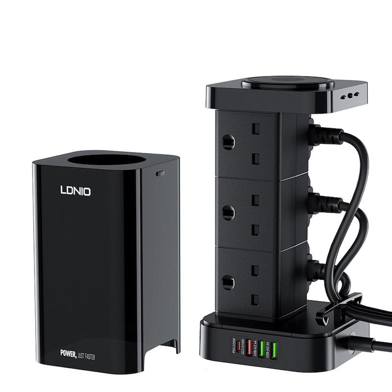 Picture of LDNIO SKW6457 2500W Tower Socket QC 3.0 USB+PD 30W Power Socket Extension Sockets Smart Desktop Tower Power Strip with 6 UK Outlet Plugs