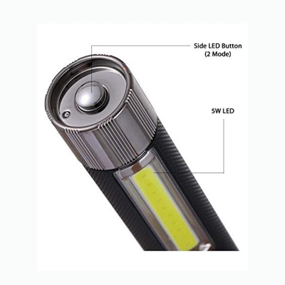 Picture of Jysuper JY-2080 3W Rechargeable Flashlight with 2 Steps Switch 3W COB, 18650 Lithium Battery 2400 mAh V8 Port