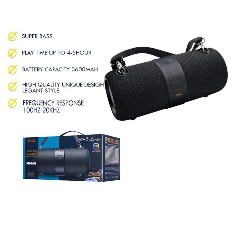 Picture of REMAX RB-M55 Wireless Bluetooth Speaker Outdoor Waterproof Speaker Portable Sound Column Home Theater Subwoofer Party Audio Powerful HIFI Subwoofer RGB Light Rechargeable Super Bass Portable Home Theater Speaker