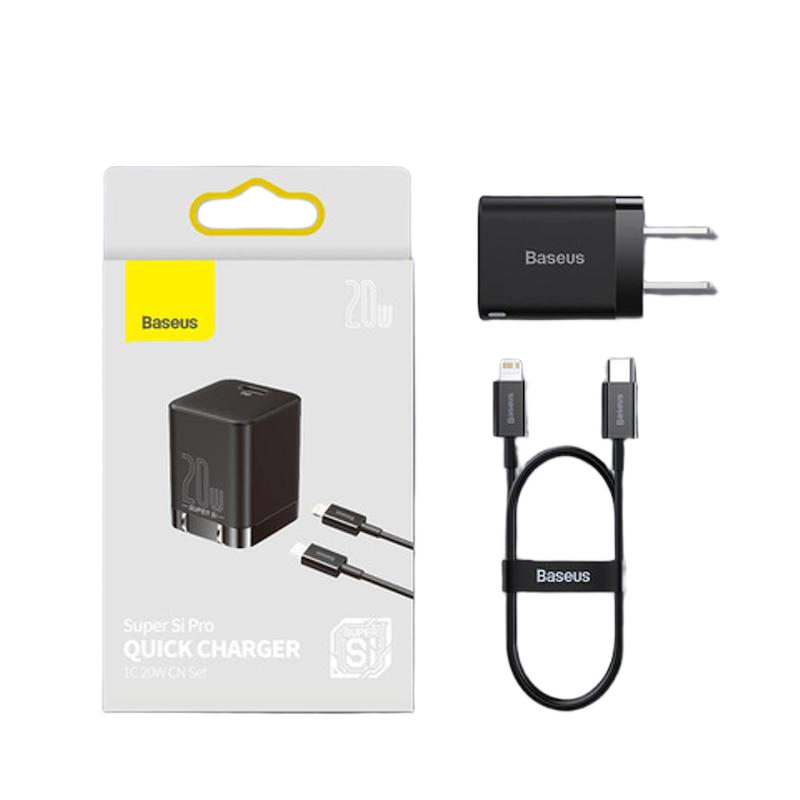 Picture of Baseus Super Si Pro Quick Charging USB-C PD 20W Charger Adapter with Type-C To Lightning Cable Fast Charging Wall Charger US Plug For IPhone 12 Pro Max 13 Pro Max 12 Pro 11 Pro Max