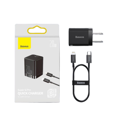 Picture of Baseus Super Si Pro Quick Charging USB-C PD 20W Charger Adapter with Type-C To Lightning Cable Fast Charging Wall Charger US Plug For IPhone 12 Pro Max 13 Pro Max 12 Pro 11 Pro Max