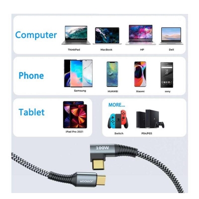 Picture of JOYROOM S-1550N12 TYPE-C TO TYPE-C PD CABLE ELBOW FAST CHARGING DATA CABLE 1.5M FOR MOBILE LAPTOP DEVICES