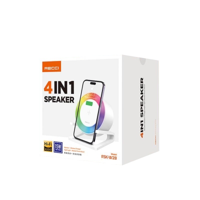 Picture of Recci RSK-W28 Wireless Bluetooth Speaker 5 Watt Speaker with 15 Watt Wireless Charging Pad Bluetooth Version 5.3 with RGB Light 4 in 1 Speaker For SmartPhone