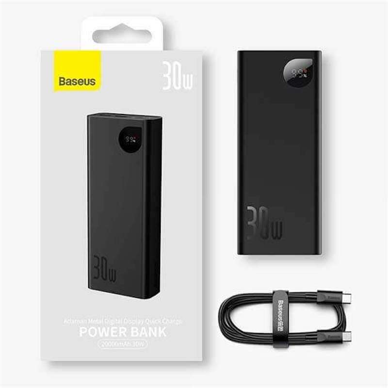 Picture of Baseus Adaman Metal Digital Display 20000mAh 30W Fast Charge Power Bank Plus Baseus Type-C To Type-C PD (20V/3A) 50cm Charging Cable Black