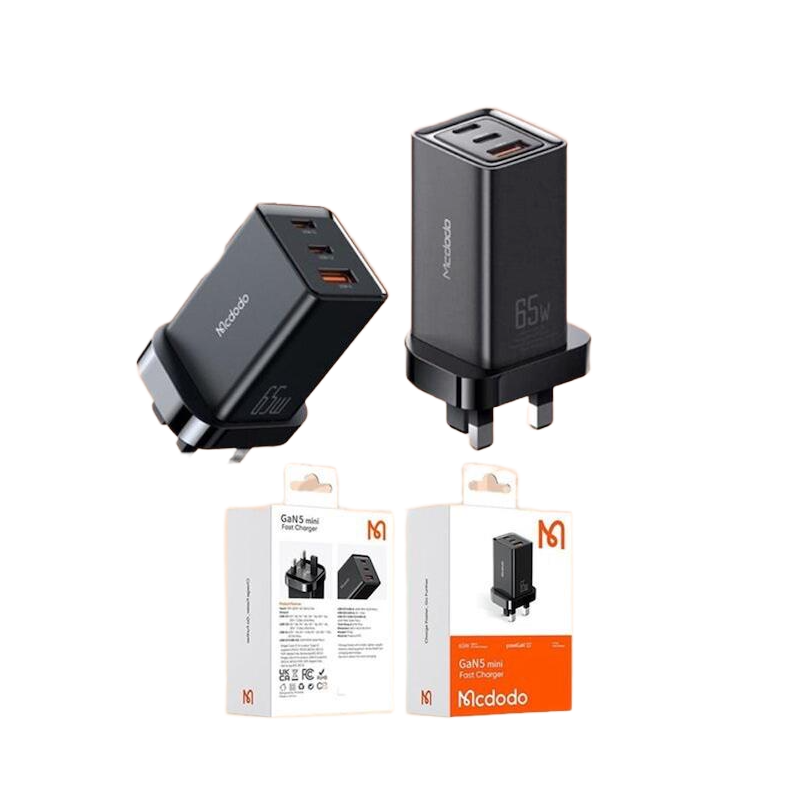 Picture of Mcdodo CH-1550 GaN 5 Mini 65W PD Super Fast Power Charger Dual Type C and 1 USB Ports QC4.0 PD3.0 USB 3 Port Charger For Laptop Mobile 14 Pro 13 Pro