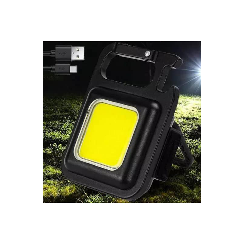 Picture of COB Rechargeable Keychain Mini Small Flashlight 3 Light Modes Portable Pocket Light with Folding Bracket Bottle Opener and Magnet Base For Fishing Walking and Camping