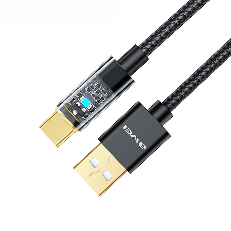 Picture of Awei CL-139T Type-C Cable USB C 100W Fast Charging Transparent Shell 1M Fast Data Transfer with Charging Indicator LED Long Durability Wire Short Circuit Over Charge Protection COD For Samsung Xiaomi Vivo OPPO VOOC OnePlus Realme Phone Cable