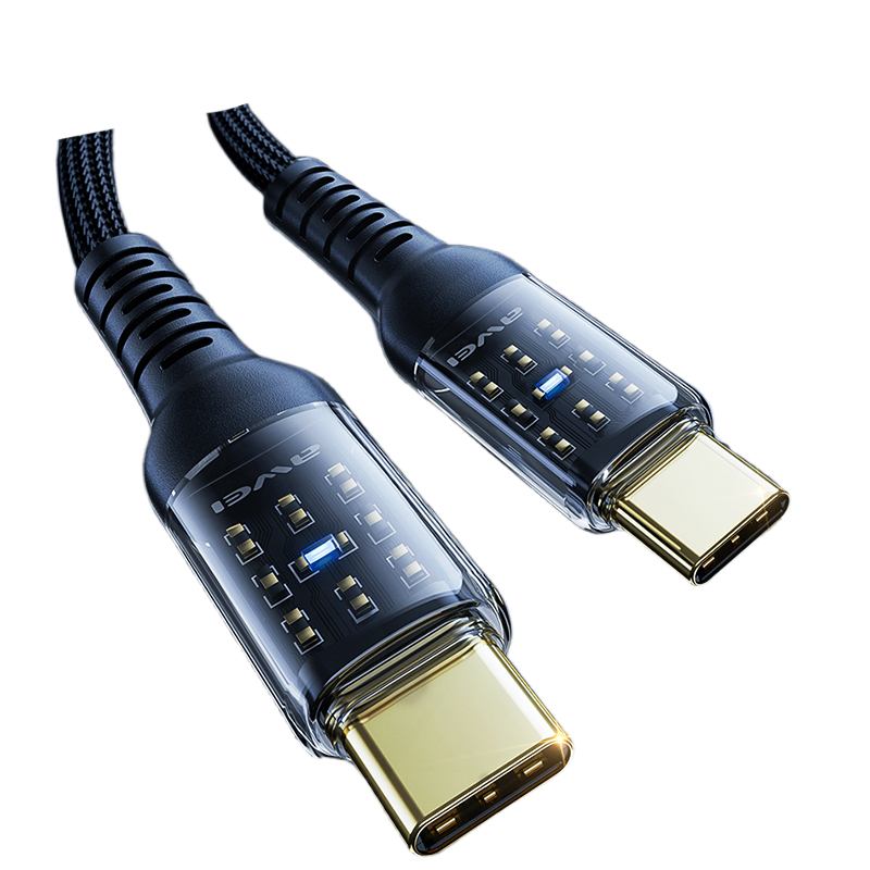 Picture of Awei CL-138T Type-C to Type-C Transparent Charging Transmission Data Cable PD 60W 3A Super Fast Charging 100cm Prescision and Thick Copper Core with Temperature Control Chip Premium Quality Cord