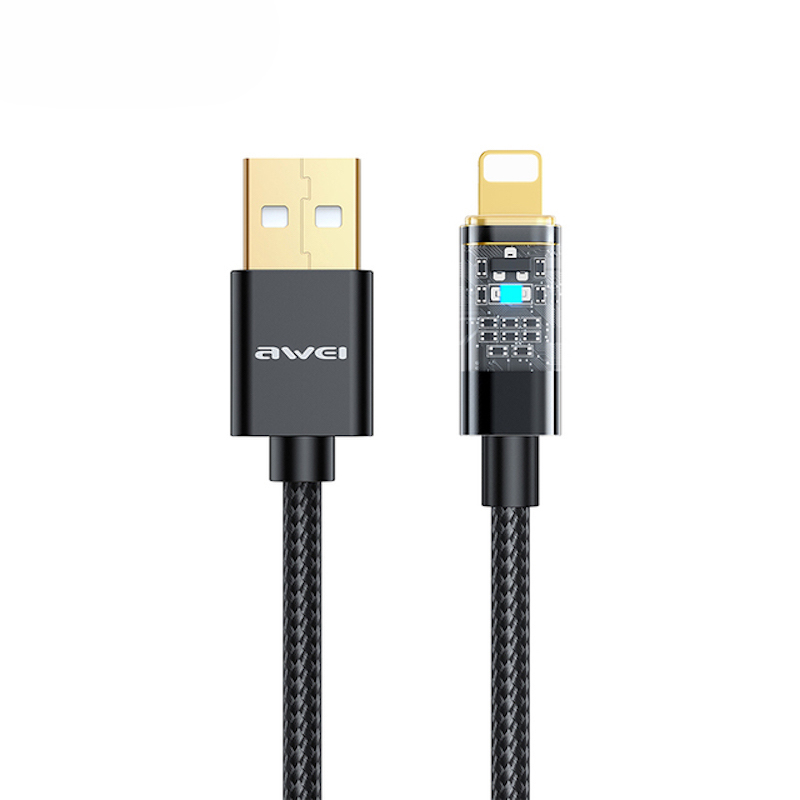 Picture of Awei CL-139L USB To Lightning Transparent Cable 100W 1M Fast Charge 2.4A Data Transmission with Short Circuit Over Charge Protection COD