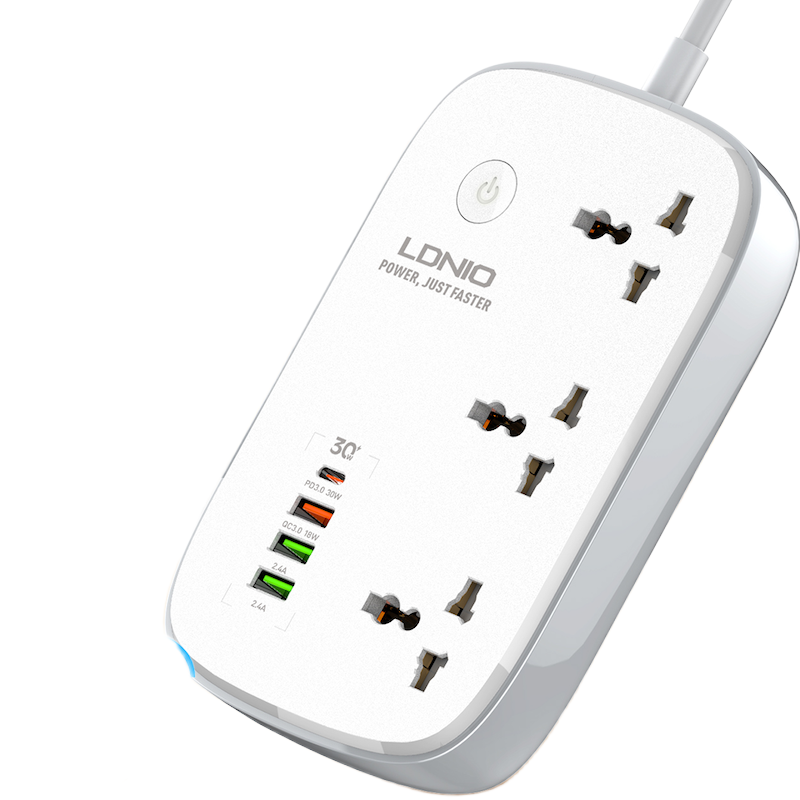 Picture of LDNIO SCW3451 WIFI Smart Plug 3 Universal Outlet Electrical Socket and 3 USB Port 1 USB C PD Port With Extension Cable Tuya Smart Life APP Remote Control Power Strip