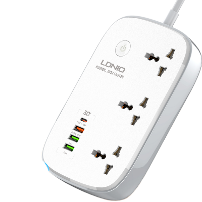 Picture of LDNIO SCW3451 WIFI Smart Plug 3 Universal Outlet Electrical Socket and 3 USB Port 1 USB C PD Port With Extension Cable Tuya Smart Life APP Remote Control Power Strip