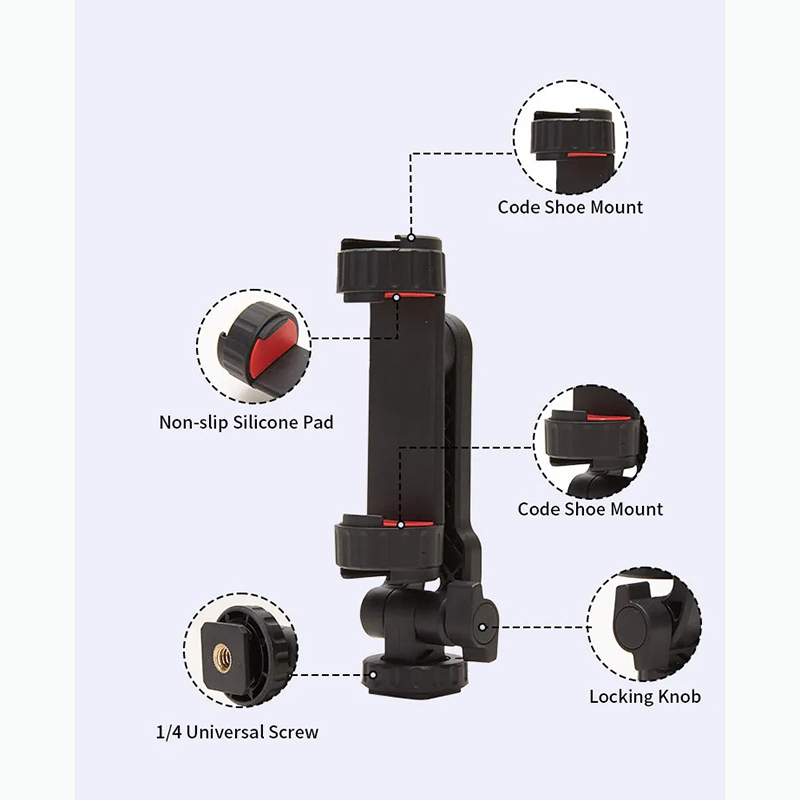 Picture of JMARY BH-05 Universal Smartphone Mount Adapter With 2 Cold Shoe 360° Rotates And Adjustable Cell Phone Clip Clamp Holder Compatible With SmartPhone