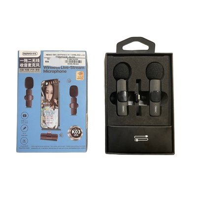 Picture of REMAX K03 Lavalier Mic Type C 2 in 1 Wireless Live-Stream Dual Microphone Clip Sound Picking Brand New For Phone Mic K03 Wireless Mini Mic