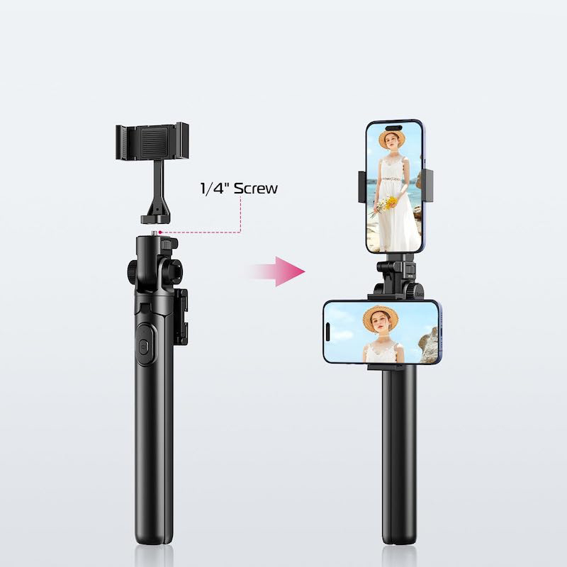 Picture of ULANZI MT-70 Extendable Phone Tripod, 63 Inch Selfie Stick Vlog Tripod Stand with 2 Phone Clips, 360° Rotatable Dual Camera Tripod for iPhone, Sony, Canon,