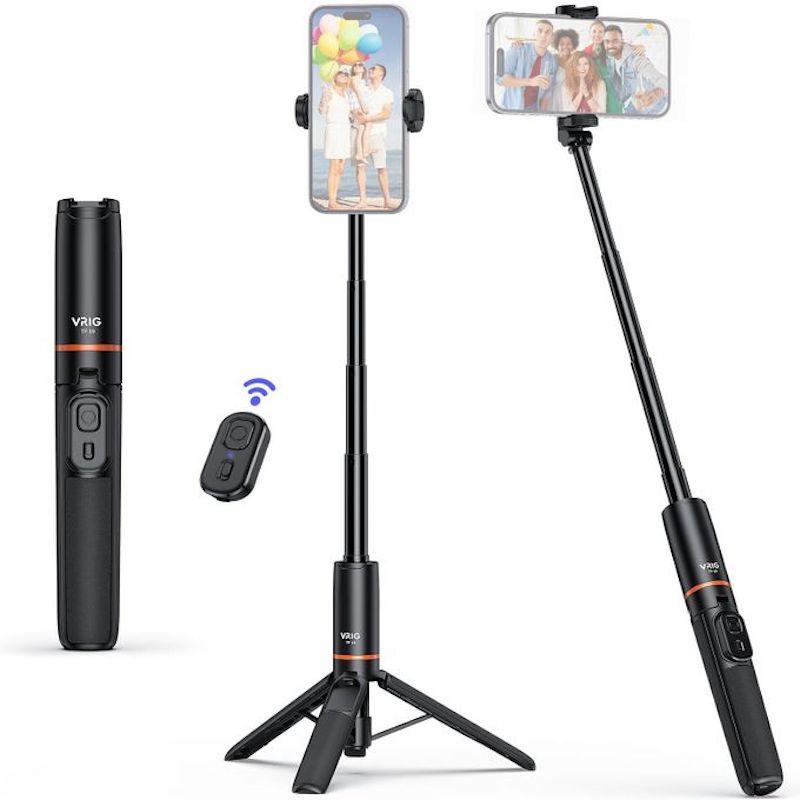 Picture of VRIG TP-19 Extendable Selfie Stick Tripod for Phone Maximum Length 59.5cm / 23.4 in with Remote Shutter Phone Tripod Hidden Mount for Insta Vlog Selfie Live Streaming Group Photo Video