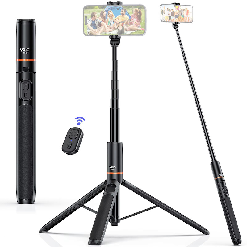 Picture of VRIG TP-20 Extendable Selfie Stick Tripod for Phone Max. Length 59.5cm / 23.4 inch with Remote Shutter Phone Tripod for Insta Vlog Selfie Live Streaming Group Photo Video