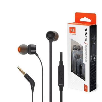Picture of JBL Tune 110 Wired In-Ear Headphones Deep And Powerful Pure Bass Sound 1 Button Remote / Mic Tangle-Free Flat Cable Ultra Comfortable Fit Black JBL T110