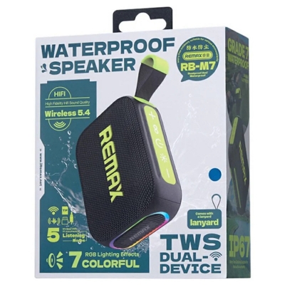 Picture of REMAX RB-M7 Portable Mini Wireless Speaker IP67 Waterproof with RGB Light HiFi Sound Bluetooth V5.4 Speakers