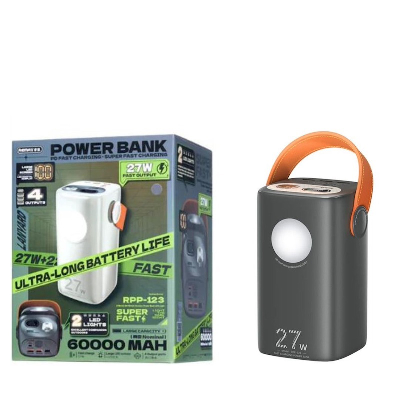 Picture of Remax RPP-123 Gutitan Series 60,000mAh 27W+22.5W Portable Outdoor Power Bank With TYPE-C Two way Fast charging and 2 kinds of Adjustable LED Lights
