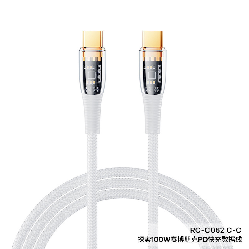 Picture of Remax RC-C062 Super Fast Charging Cable Type-C To Type-C Supports PD 100W Transparent Data Transmission Length 1.2M USB-C To USB-C Nylon Cable Tech & Tune