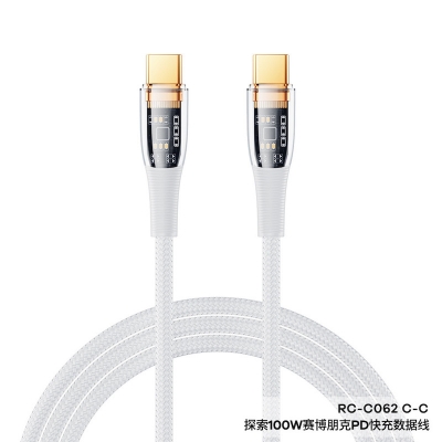 Picture of Remax RC-C062 Super Fast Charging Cable Type-C To Type-C Supports PD 100W Transparent Data Transmission Length 1.2M USB-C To USB-C Nylon Cable Tech & Tune