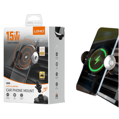 Picture of LDNIO MA02 Car Phone Mount 15W Wireless Charger Mount Fast Charging Adjustable Phone Holder with Type-C Stand for Vehicles iPhone 17 Pro Max 16 Pro Max 15 Pro Max 14 Pro Max 13 Pro Max 12 Pro Samsung Galaxy S25 Ultra S24 S23 S22 S21 Note 10 Plus 20 Ultra