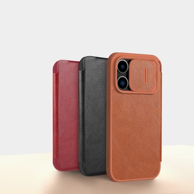 Picture of Nillkin Flip Case Compatible with iPhone 15 Pro 6.1 inche Phone Camera Protection PU Leather Case with Lens Slide Cover Protective Cover For iPhone 15 Pro 6.1