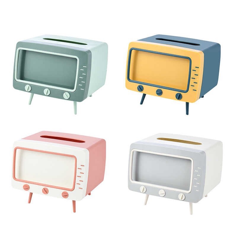Picture of Retro TV Shape Tissue Box Cover Cute and Practical Cell Phone Holder Tampon Holder for Bathroom Kitchen Bedroom Dressers Desks and Tables Night Stands Creative Gift Tissue Box Holder TV Shape Pink Blue Green White