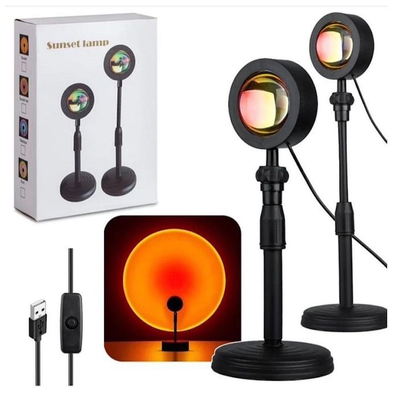 Picture of Plastic Sunset Lamp Projector LED Light Desk Rainbow Night Light 180° Rotation Romantic Sunlight for Bedroom, Party, Photography