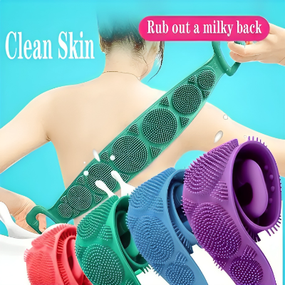 Picture of Silicone Bath Body Brush Soft Rubbing Exfoliating Massage For Shower Cleaning Bathroom Strap Belt Back Wash Clean Scrub Magic Skin Scrubber Brush Home Remove Stains Tool Medical 70cm Flexible Loofah Friction Comfort Double Sided Dual Side