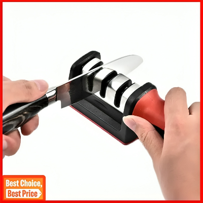 Picture of Kitchen 3-Segment Knife Sharpener Household Multi-Functional Hand-Held 3-Purpose Black Sharpening Stone by Kitchen Glance