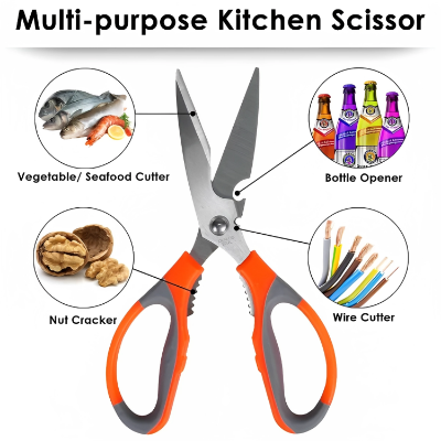 Picture of Multifunctional 3 in 1 Stainless Steel Kitchen Scissors for Poultry Chicken Duck Fish Seafood Cutter Kitchen Tools - Kitchen Scissors by Kitchen Glance