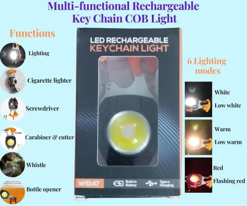 Picture of LED Rechargeable Key Chain Light / Multifunctional Key Chain Light /Key Chain COB Light / Portable Key Chain Lamp / Key Chain Flash Light /COB Flash Light / COB Flood Light /Pocket Flash Light
