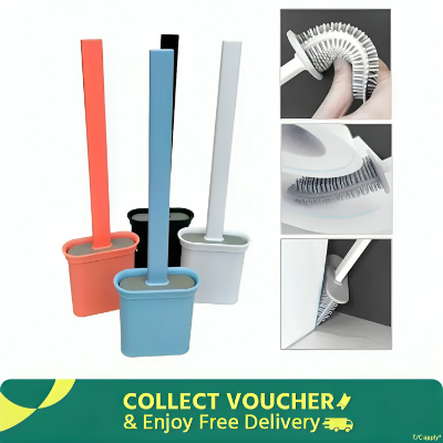 Picture of Toilet cleaning brush Water leak proof with silicone base toilet flat head flexible soft with quick drying holder set