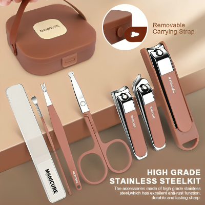 Picture of 7 in 1 Nail Clippers Set, 7pcs Manicure & Pedicure Tools, Stainless Steel Nail Cutter Kit for men and women with Protective Case, Travel Grooming Kit for Facial, Cuticle and Nail Care