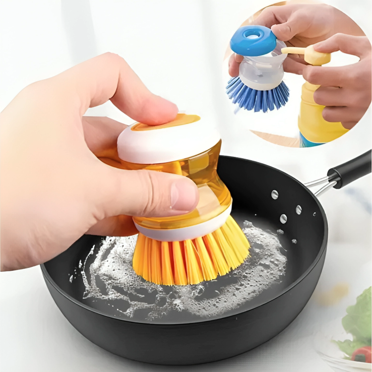 Picture of Kitchen Soap Dispensing Brush - Efficient Dish Cleaning Tool