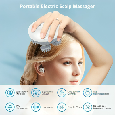 Picture of Electric Scalp Massager, Portable Head Massager with Kneading 96 Massage Nodes, Handheld Head Scratcher Massager for Stress Relax and Pain Relief, Ideal Gifts for Women, Men