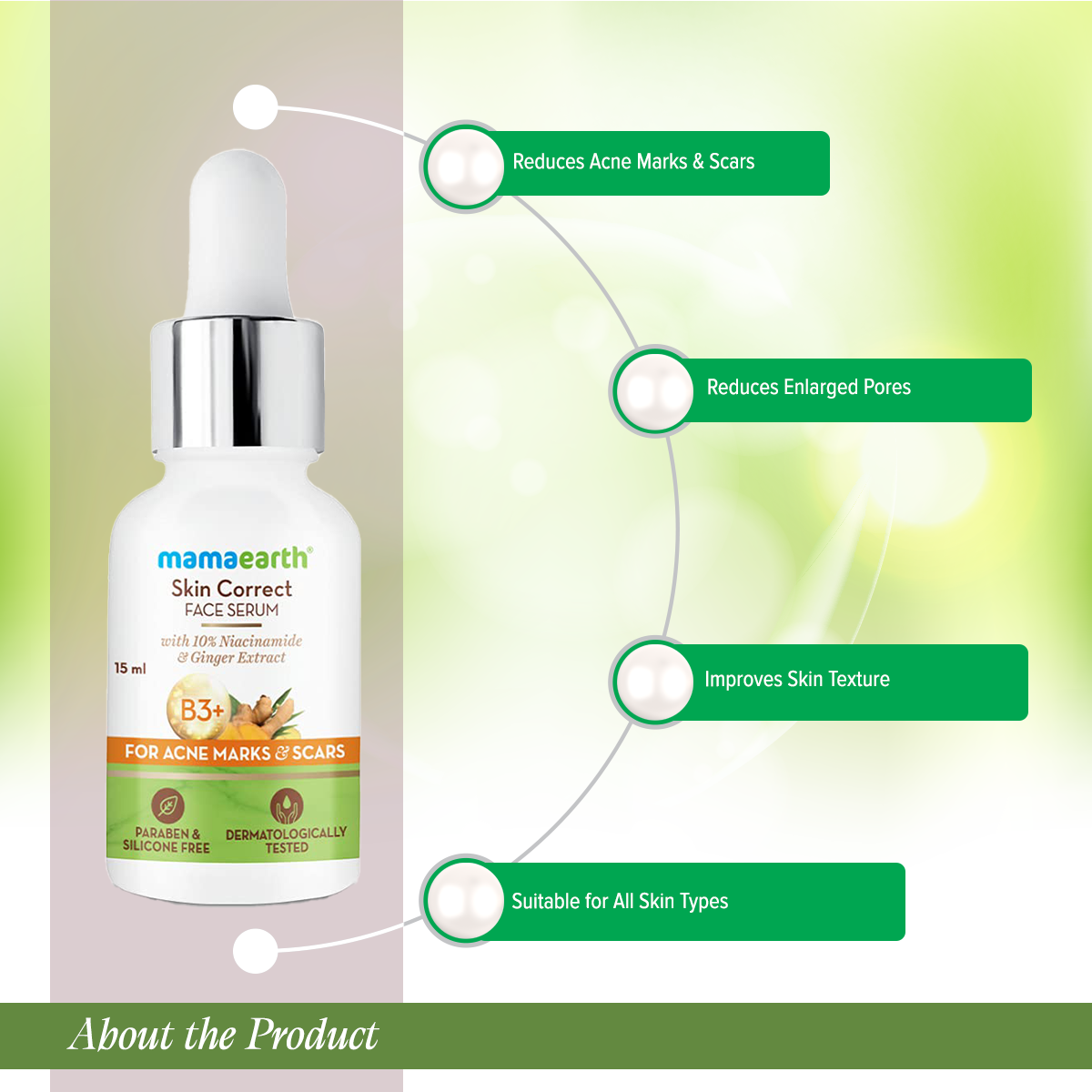 Picture of Mamaearth Skin Correct Face Serum with Niacinamide and Ginger Extract for Acne Marks & Scars - 30 ml