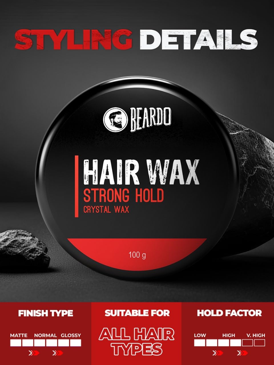 Picture of Beardo Hair Wax Strong Hold Crystal Gel Wax-100g