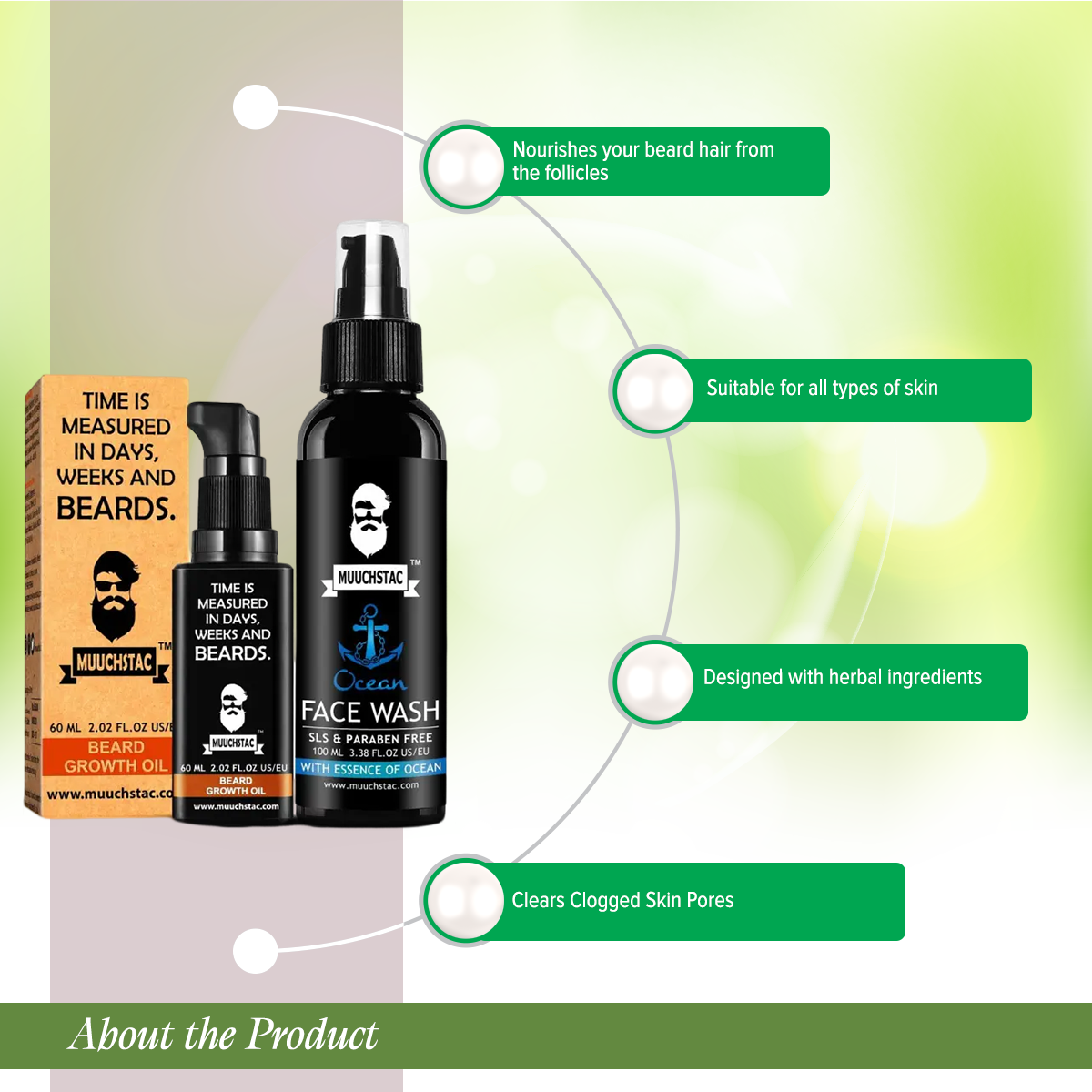 Picture of Muuchstac Men's Beard Growth Oil-60ml & Refreshing Ocean Face Wash - Fights Acne & Pimple Sulphate & Paraben Free