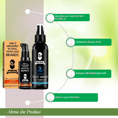Picture of Muuchstac Men's Beard Growth Oil-60ml & Refreshing Ocean Face Wash - Fights Acne & Pimple Sulphate & Paraben Free