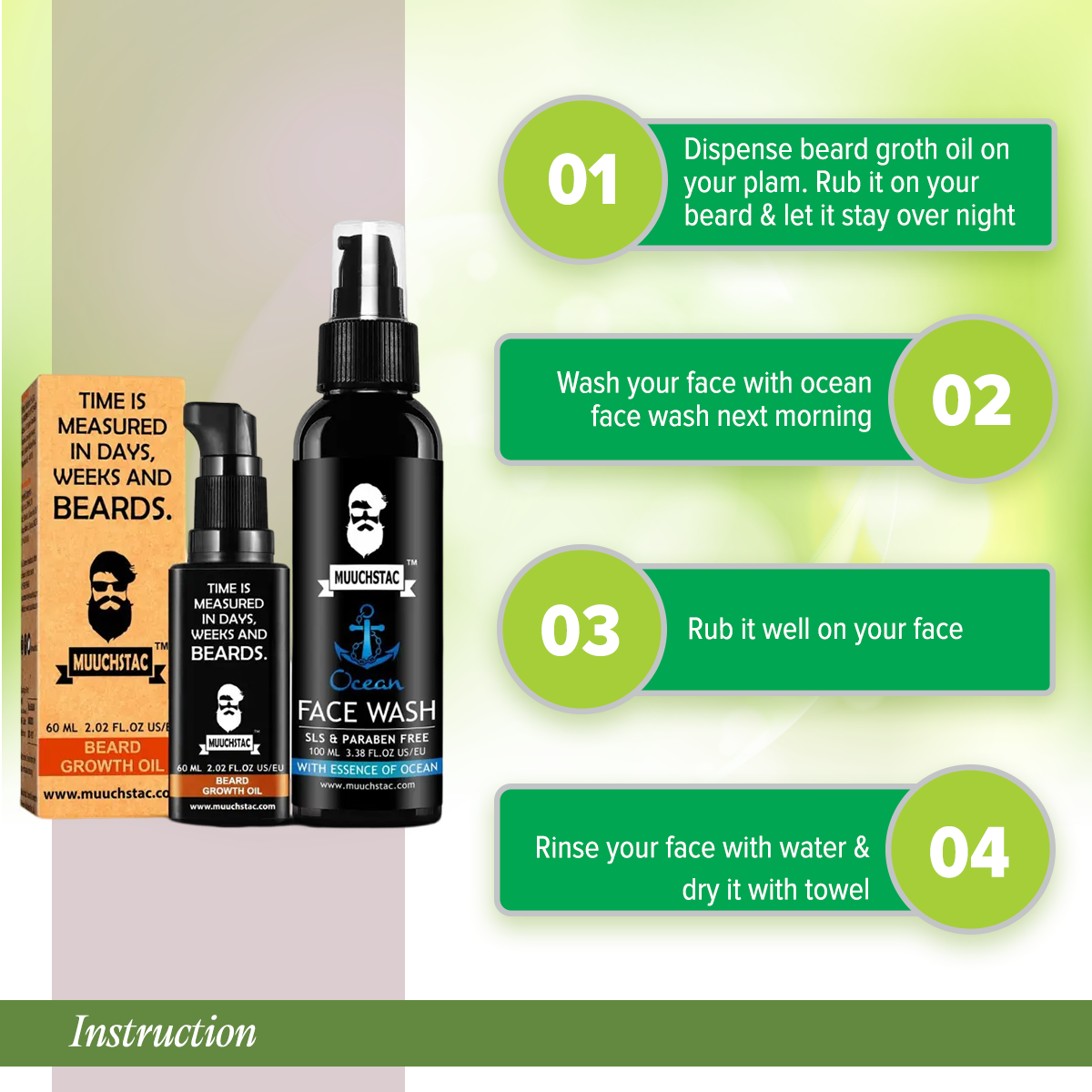 Picture of Muuchstac Men's Beard Growth Oil-60ml & Refreshing Ocean Face Wash - Fights Acne & Pimple Sulphate & Paraben Free