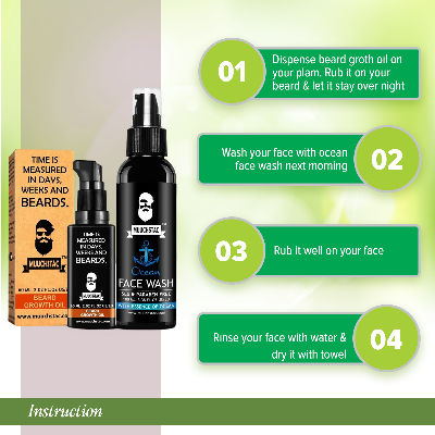 Picture of Muuchstac Men's Beard Growth Oil-60ml & Refreshing Ocean Face Wash - Fights Acne & Pimple Sulphate & Paraben Free