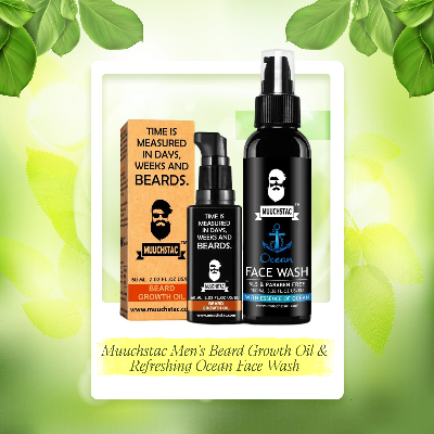 Picture of Muuchstac Men's Beard Growth Oil-60ml & Refreshing Ocean Face Wash - Fights Acne & Pimple Sulphate & Paraben Free