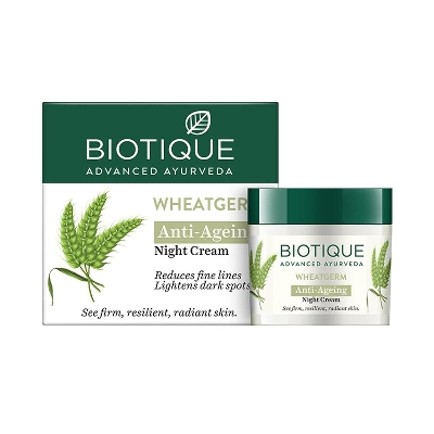 Picture of Biotique Wheat Germ AntiAgeing Night ointment Reduces Fine Lines Lightens dark Spots-50g